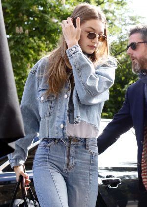 Gigi Hadid in Jeans - Leaving the Royal Monceau hotel in Paris