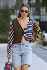 Gigi Hadid in Jeans Shorts - Out in Milan