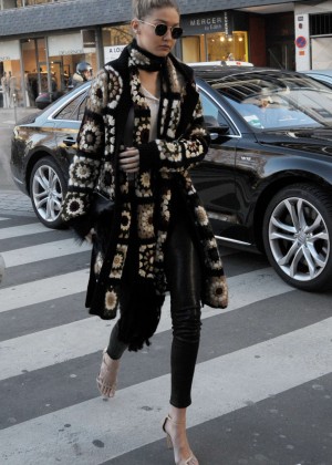 Gigi Hadid in Leather Shopping in Paris