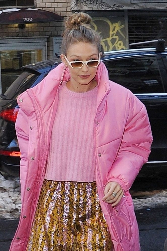 Gigi Hadid in Pink Jacket out for lunch in NYC