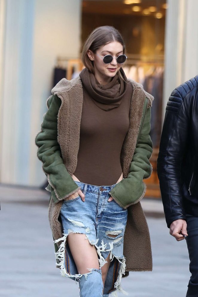 Gigi Hadid in Ripped Jeans Out in Milan