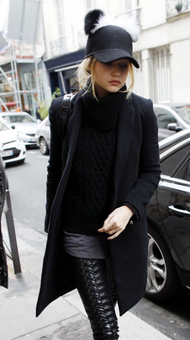 Gigi Hadid in Tights Out in Paris