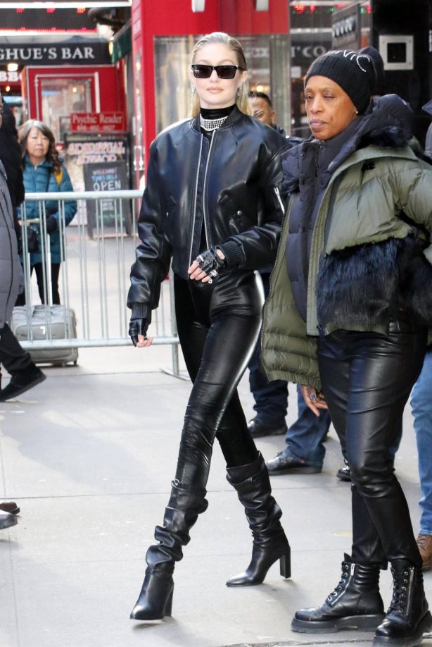 Gigi Hadid - Seen for press outing while rocking a lather outfit in New York