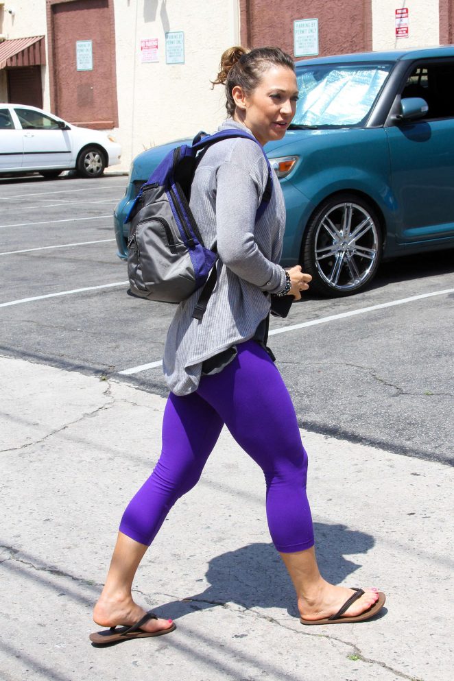 Ginger Zee in Purple Tights at DWTS in Hollywood