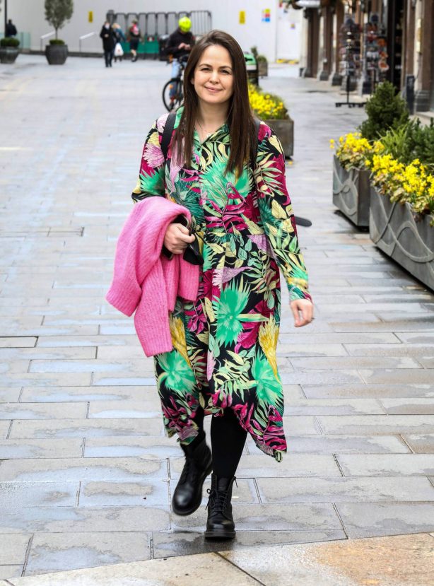 Giovanna Fletcher - In floral dress at the Global Radio Studios in London