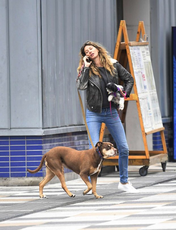 Gisele Bundchen - With her dogs in NYC