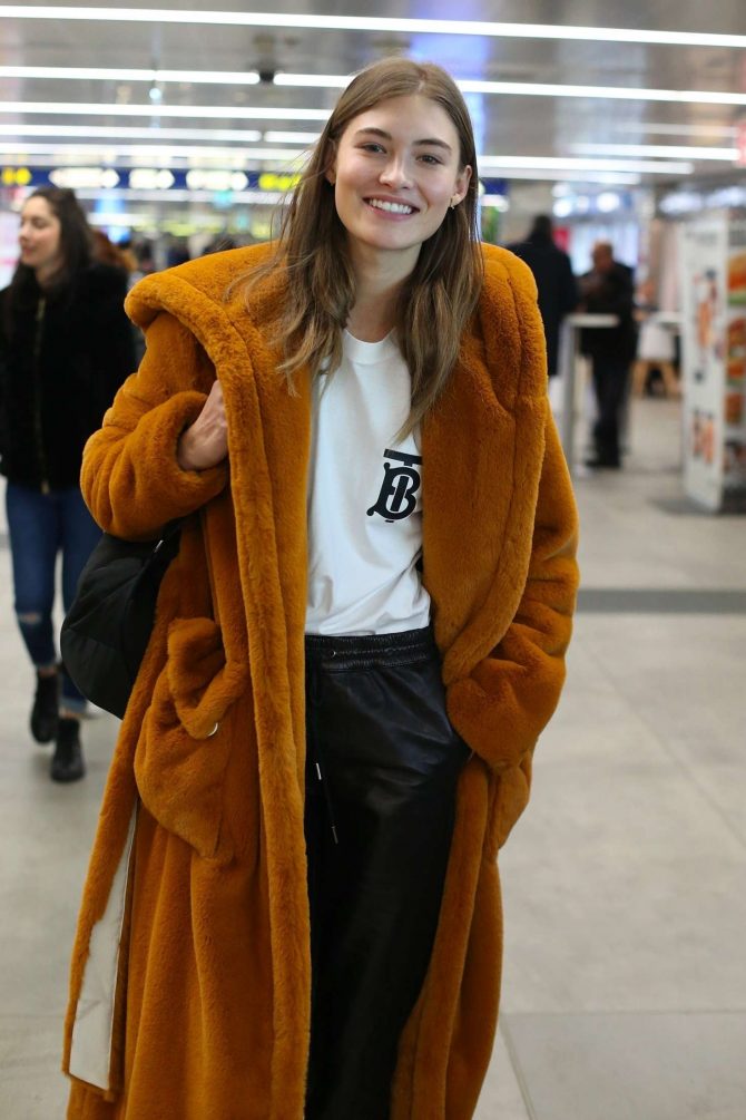 Grace Elizabeth in Fur Coat - Arrives in Milan