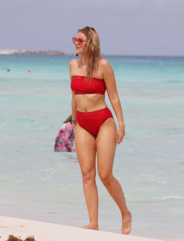 Grace Levy in Red Bikini on the beach in Tulum