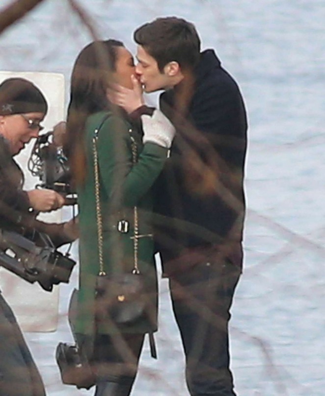 Grant Gustin and Candice Patton Share a Kiss While Filming "The Flash" in Vancouver