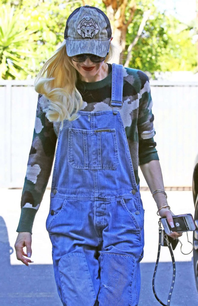 Gwen Stefani in Jeans Jumpsuit out in LA