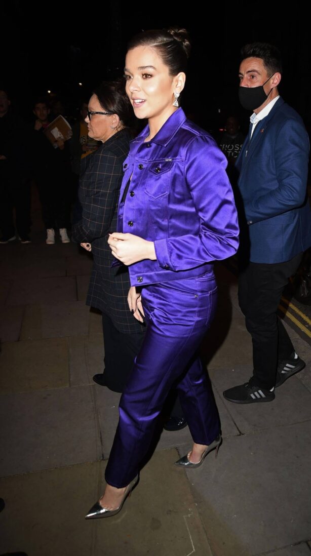 Hailee Steinfeld - Looks stunning in a purple gown at the Corinthia Hotel in London