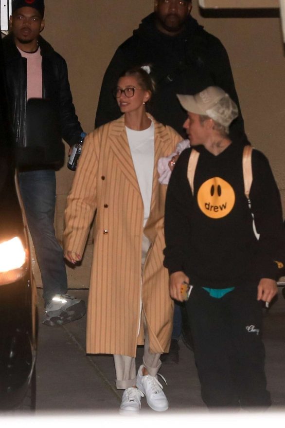 Hailey and Justin Bieber - Arrive for a Wednesday night church services in Beverly Hills
