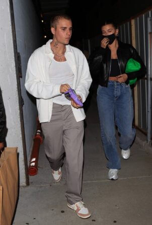 Hailey and Justin Bieber - Leaves after a Wednesday night church service in Los Angeles