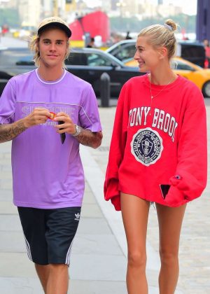 Hailey Baldwin and Justin Bieber at South Street Seaport in New York