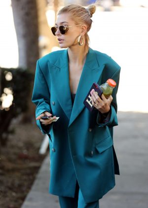 Hailey Baldwin in Blue Suit - Out in Los Angeles