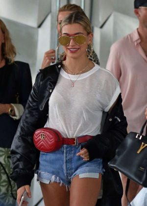 Hailey Baldwin in Jeans Shorts Leaving her hotel in Miami