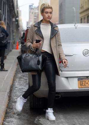 Hailey Baldwin in Leather Out in NYC