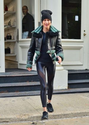 Hailey Baldwin in Leather Pants - Out in New York