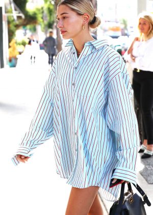 Hailey Baldwin in Oversized Shirt at Joans on Third in Los Angeles