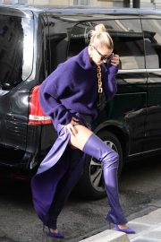 Hailey Baldwin in Purple at the Montaigne Market at Pars Fashion Week