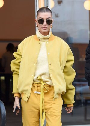 Hailey Baldwin in Yellow - Out and about in New York
