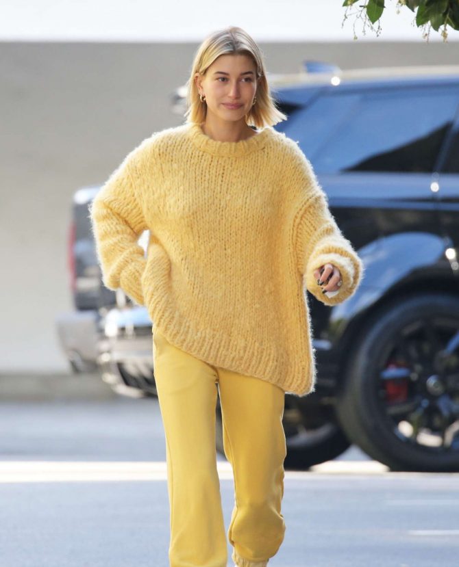 Hailey Baldwin in Yellow Outfit - Out in Beverly Hills