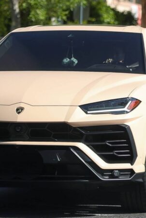 Hailey Bieber - In Lamborghini Urus in West Hollywood