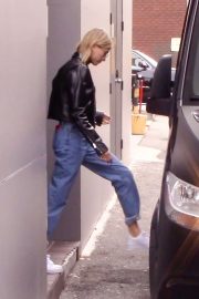 Hailey Bieber in Leather Jacket - Out in Beverly Hills