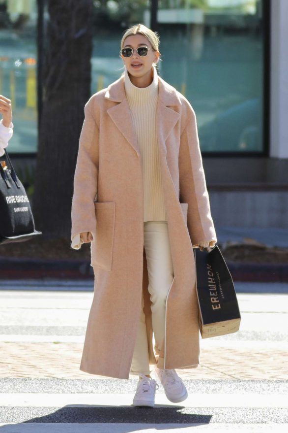 Hailey Bieber in Long Coat - Out in Los Angeles