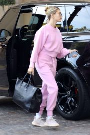Hailey Bieber in Pink Sweatsuit - Steps out for a spa day in Beverly Hills
