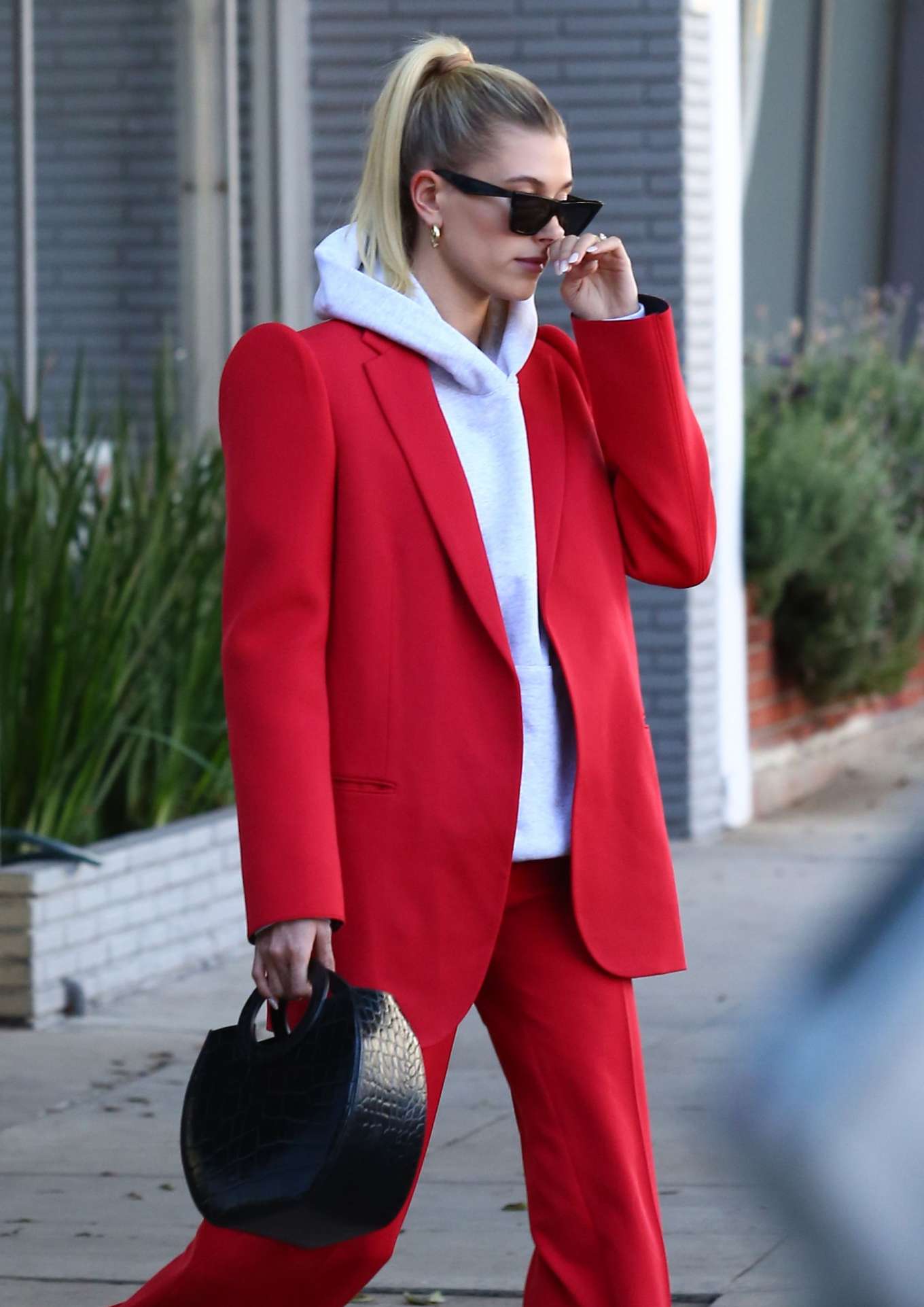 Hailey Bieber in Red Suit - Out in Beverly Hills-18 | GotCeleb