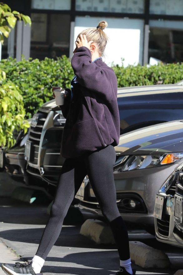 Hailey Bieber in Tights after a training at the Dogpound gym in Los Angeles