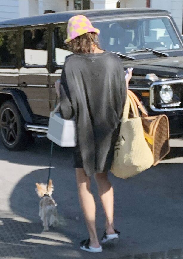 Hailey Bieber - Steps out with her puppy in Santa Barbara