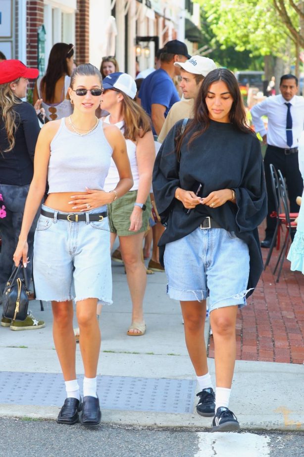 Hailey Bieber - With friends at Sant Ambroeus in the charming Village of Southampton