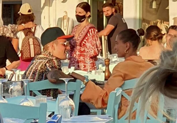 Hailey Bieber - With Justin Bieber dinner candids at a restaurant on a Greek island