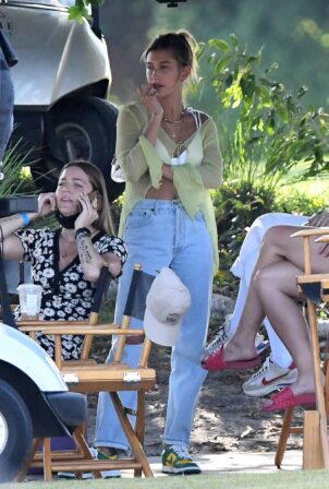 Hailey Bieber - With Justin Bieber on the set of a music video in Miami