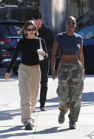 Hailey Bieber - With Justine Skye at Great White on Melrose Ave in West Hollywood