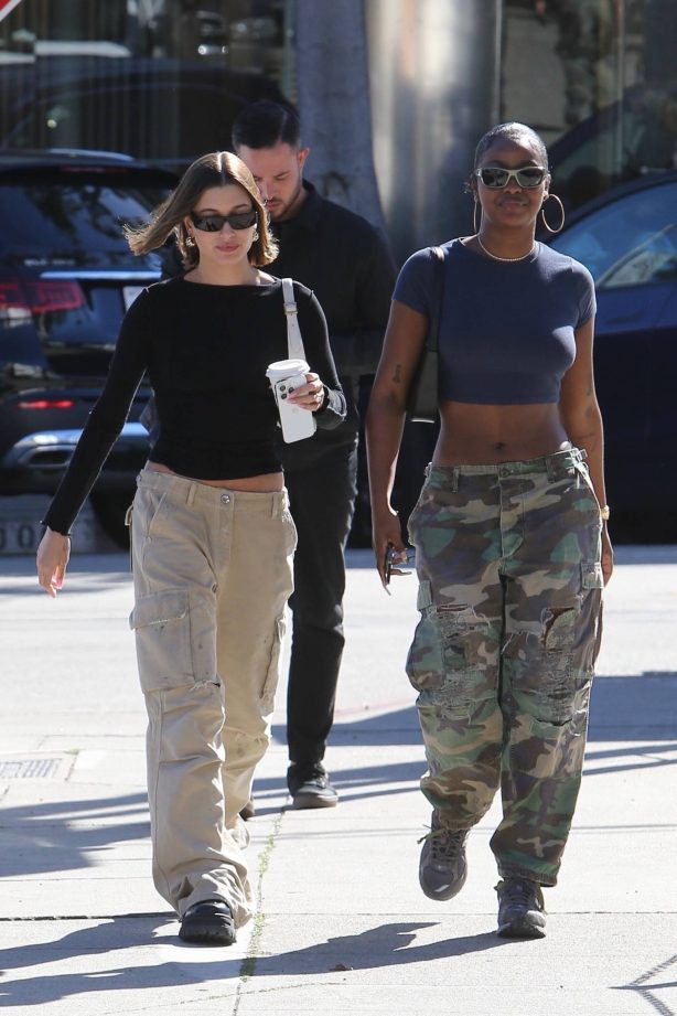 Hailey Bieber - With Justine Skye at Great White on Melrose Ave in West Hollywood