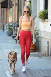 Hailey Clauson in Red Tights - Walking her dog in New York
