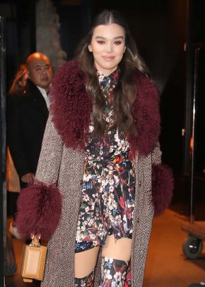 Haille Steinfeld in Floral Print Outfit - Leaving her hotel in New York