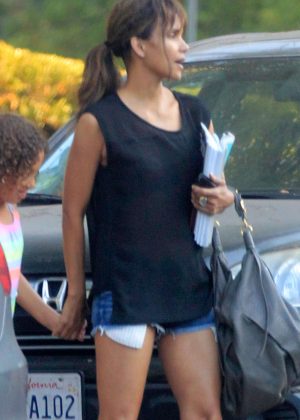 Halle Berry in Denim Shorts out in Hollywood