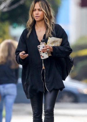 Halle Berry in Tight Leather Pants in Los Angeles