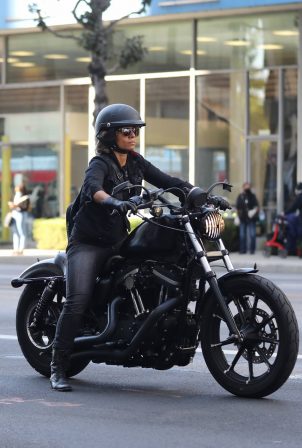 Halle Berry - Ride Harley Davidson bike in Beverly Hills