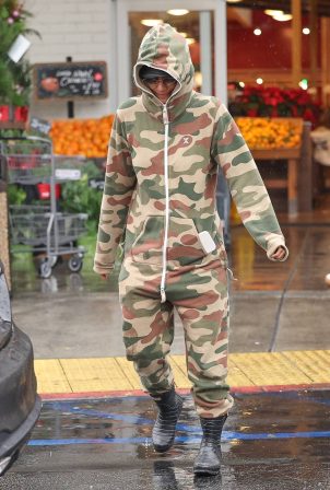 Halle Berry - Wearing a camouflaged onesie in Los Angeles