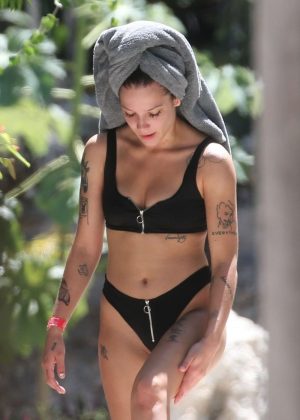 Halsey in Black Bikini at the Cenote Tortuga in Tulum