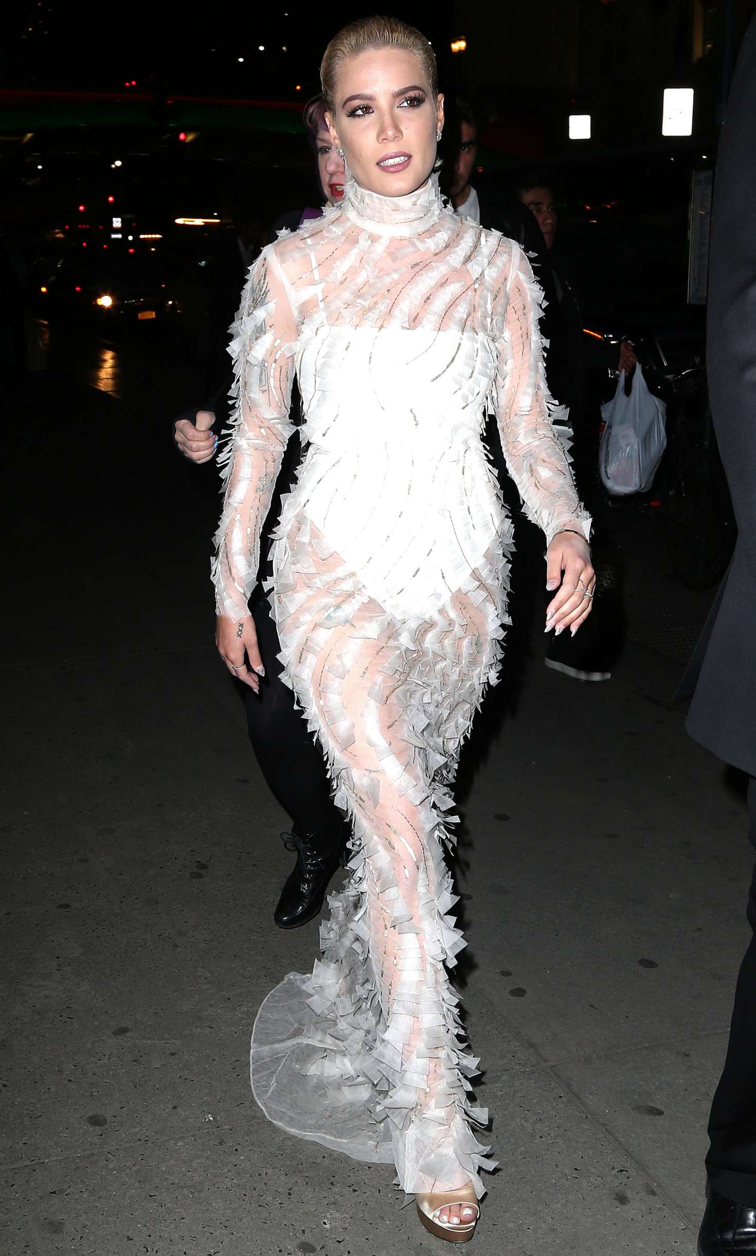 Halsey in Long White Dress out in New York City
