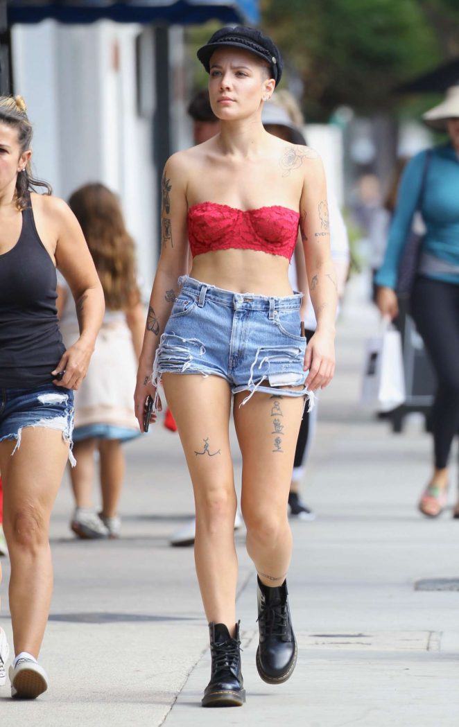 Halsey in Red Top and Shorts - Out for a coffee in Studio City