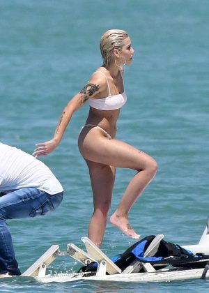 Halsey in White Bikini on a yacht in Miami