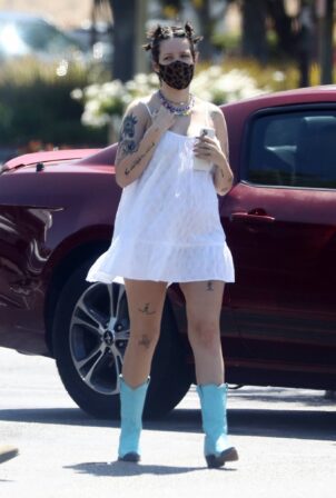 Halsey - In white mini dress out for coffee on Wednesday in Malibu