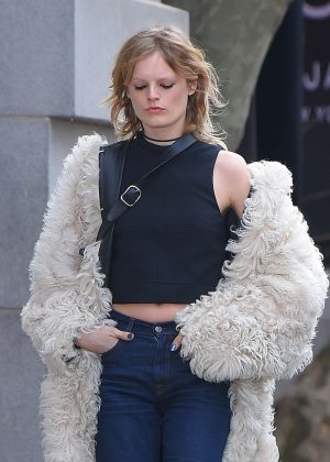 Hanne Gaby Odiele in Fur Coat out in Manhattan